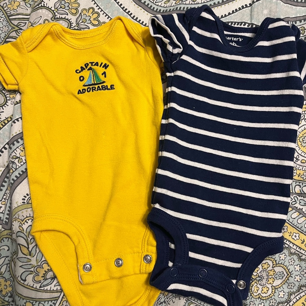 Yellow and Navy Striped Kids One Piece Set